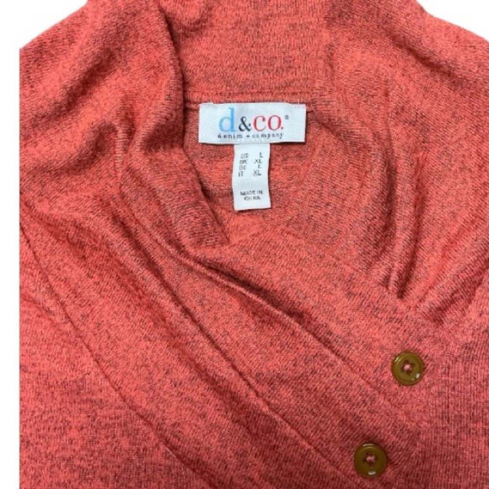 d&co - EC - Chic Coral Buttoned Cowl Neck Sweater - Picture 2 of 3